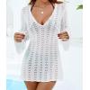 imageEomenie Women Crochet Swim Cover Up Summer Bathing Suit Hollow Out Long Sleeve Dress Coverup Mesh Knit Beach OutfitsWhite