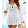imageEomenie Women Crochet Swim Cover Up Summer Bathing Suit Hollow Out Long Sleeve Dress Coverup Mesh Knit Beach OutfitsWhite