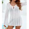 imageEomenie Women Crochet Swim Cover Up Summer Bathing Suit Hollow Out Long Sleeve Dress Coverup Mesh Knit Beach OutfitsWhite