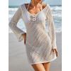 imageEomenie Womens Crochet Swimsuit Cover Up Knit Long Sleeve Bathing Suit Coverups 2025 Summer Swimwear Beach DressBeige