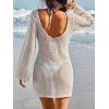 imageEomenie Womens Crochet Swimsuit Cover Up Knit Long Sleeve Bathing Suit Coverups 2025 Summer Swimwear Beach DressBeige