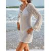 imageEomenie Womens Crochet Swimsuit Cover Up Knit Long Sleeve Bathing Suit Coverups 2025 Summer Swimwear Beach DressBeige