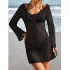 imageEomenie Womens Crochet Swimsuit Cover Up Knit Long Sleeve Bathing Suit Coverups 2025 Summer Swimwear Beach DressBlack