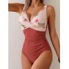 imageEomenie Womens One Piece Swimsuits Tummy Control Ruched Push Up Bathing Suit Tie Back Slimming SwimwearBrick Red Floral