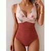 imageEomenie Womens One Piece Swimsuits Tummy Control Ruched Push Up Bathing Suit Tie Back Slimming SwimwearBrick Red Floral