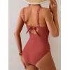 imageEomenie Womens One Piece Swimsuits Tummy Control Ruched Push Up Bathing Suit Tie Back Slimming SwimwearBrick Red Floral