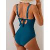 imageEomenie Womens One Piece Swimsuits Tummy Control Ruched Push Up Bathing Suit Tie Back Slimming SwimwearPeacock Green Floral