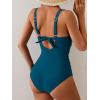 imageEomenie Womens One Piece Swimsuits Tummy Control Ruched Push Up Bathing Suit Tie Back Slimming SwimwearPeacock Green Spot