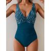 imageEomenie Womens One Piece Swimsuits Tummy Control Ruched Push Up Bathing Suit Tie Back Slimming SwimwearPeacock Green Spot