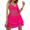 imageEomenie Womens Swimsuit Lace Cover Up Loose Sheer Sleeveless Swim Cover Sexy Backless Bathing Suit Coverup Beach DressPink