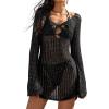 imageEomenie Swimsuit Crochet Cover Up for Women Hollow Out Bathing Suit Coverups V Neck Cutout Knit Beach Dress BeachwearBlack