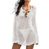 imageEomenie Swimsuit Crochet Cover Up for Women Hollow Out Bathing Suit Coverups V Neck Cutout Knit Beach Dress BeachwearWhite