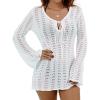 imageEomenie Women Crochet Swim Cover Up Summer Bathing Suit Hollow Out Long Sleeve Dress Coverup Mesh Knit Beach OutfitsWhite