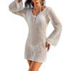 imageEomenie Womens Crochet Swimsuit Cover Up Knit Long Sleeve Bathing Suit Coverups 2025 Summer Swimwear Beach DressBeige