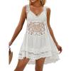 imageEomenie Womens Swimsuit Lace Cover Up Loose Sheer Sleeveless Swim Cover Sexy Backless Bathing Suit Coverup Beach DressWhite