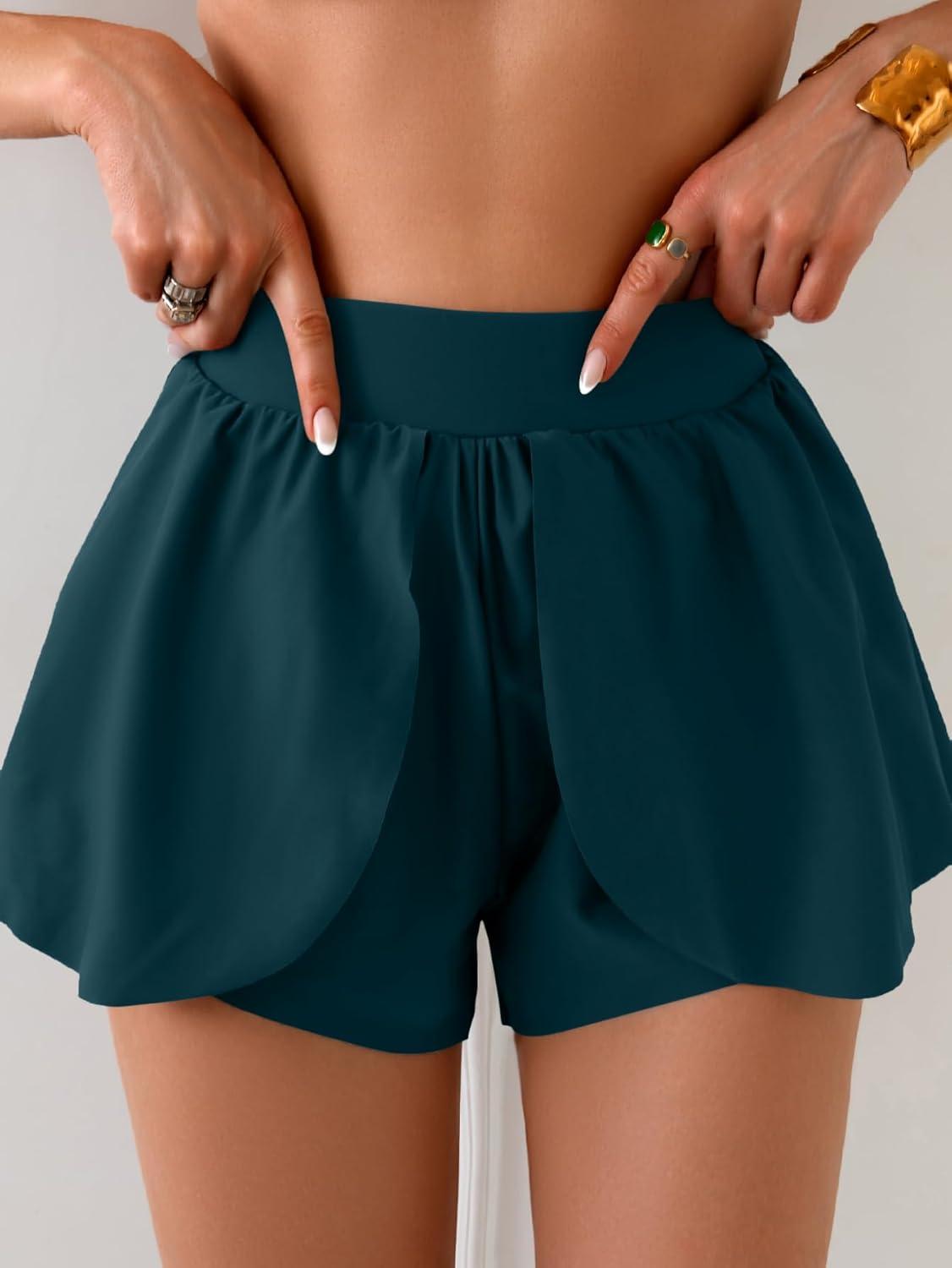 imageEomenie Swim Shorts for Women Tummy Control Boy Shorts High Waisted Bathing Suit Bottom with Builtin PantyPeacock Green