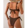 imageEomenie Womens Bikini Sets Two Piece Metal Swimsuits V Neck Lace Up Bathing Suits Sexy Wide Strap Tie Back SwimwearAdeep Brown