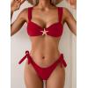 imageEomenie Womens Bikini Sets Two Piece Metal Swimsuits V Neck Lace Up Bathing Suits Sexy Wide Strap Tie Back SwimwearAred