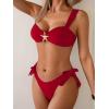 imageEomenie Womens Bikini Sets Two Piece Metal Swimsuits V Neck Lace Up Bathing Suits Sexy Wide Strap Tie Back SwimwearAred