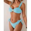 imageEomenie Womens Bikini Sets Two Piece Metal Swimsuits V Neck Lace Up Bathing Suits Sexy Wide Strap Tie Back SwimwearAsky Blue
