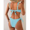 imageEomenie Womens Bikini Sets Two Piece Metal Swimsuits V Neck Lace Up Bathing Suits Sexy Wide Strap Tie Back SwimwearAsky Blue