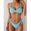 imageEomenie Womens Bikini Sets Two Piece Metal Swimsuits V Neck Lace Up Bathing Suits Sexy Wide Strap Tie Back SwimwearAsky Blue