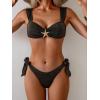 imageEomenie Womens Bikini Sets Two Piece Metal Swimsuits V Neck Lace Up Bathing Suits Sexy Wide Strap Tie Back SwimwearBbrown