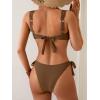 imageEomenie Womens Bikini Sets Two Piece Metal Swimsuits V Neck Lace Up Bathing Suits Sexy Wide Strap Tie Back SwimwearBrown