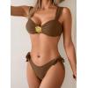 imageEomenie Womens Bikini Sets Two Piece Metal Swimsuits V Neck Lace Up Bathing Suits Sexy Wide Strap Tie Back SwimwearBrown