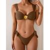 imageEomenie Womens Bikini Sets Two Piece Metal Swimsuits V Neck Lace Up Bathing Suits Sexy Wide Strap Tie Back SwimwearBrown