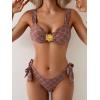 imageEomenie Womens Bikini Sets Two Piece Metal Swimsuits V Neck Lace Up Bathing Suits Sexy Wide Strap Tie Back SwimwearBrown Printing