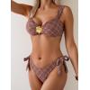 imageEomenie Womens Bikini Sets Two Piece Metal Swimsuits V Neck Lace Up Bathing Suits Sexy Wide Strap Tie Back SwimwearBrown Printing