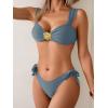 imageEomenie Womens Bikini Sets Two Piece Metal Swimsuits V Neck Lace Up Bathing Suits Sexy Wide Strap Tie Back SwimwearGrey Blue