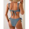 imageEomenie Womens Bikini Sets Two Piece Metal Swimsuits V Neck Lace Up Bathing Suits Sexy Wide Strap Tie Back SwimwearGrey Blue