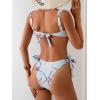 imageEomenie Womens Bikini Sets Two Piece Metal Swimsuits V Neck Lace Up Bathing Suits Sexy Wide Strap Tie Back SwimwearLight Blue Printing