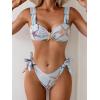 imageEomenie Womens Bikini Sets Two Piece Metal Swimsuits V Neck Lace Up Bathing Suits Sexy Wide Strap Tie Back SwimwearLight Blue Printing