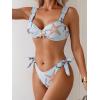imageEomenie Womens Bikini Sets Two Piece Metal Swimsuits V Neck Lace Up Bathing Suits Sexy Wide Strap Tie Back SwimwearLight Blue Printing