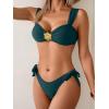 imageEomenie Womens Bikini Sets Two Piece Metal Swimsuits V Neck Lace Up Bathing Suits Sexy Wide Strap Tie Back SwimwearPeacock Green