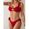 imageEomenie Womens Bikini Sets Two Piece Metal Swimsuits V Neck Lace Up Bathing Suits Sexy Wide Strap Tie Back SwimwearRed