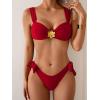 imageEomenie Womens Bikini Sets Two Piece Metal Swimsuits V Neck Lace Up Bathing Suits Sexy Wide Strap Tie Back SwimwearRed
