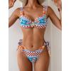 imageEomenie Womens Bikini Sets Two Piece Metal Swimsuits V Neck Lace Up Bathing Suits Sexy Wide Strap Tie Back SwimwearRed Blue Printing