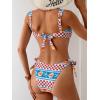 imageEomenie Womens Bikini Sets Two Piece Metal Swimsuits V Neck Lace Up Bathing Suits Sexy Wide Strap Tie Back SwimwearRed Blue Printing