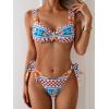 imageEomenie Womens Bikini Sets Two Piece Metal Swimsuits V Neck Lace Up Bathing Suits Sexy Wide Strap Tie Back SwimwearRed Blue Printing