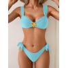 imageEomenie Womens Bikini Sets Two Piece Metal Swimsuits V Neck Lace Up Bathing Suits Sexy Wide Strap Tie Back SwimwearSky Blue