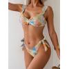 imageEomenie Womens Bikini Sets Two Piece Metal Swimsuits V Neck Lace Up Bathing Suits Sexy Wide Strap Tie Back SwimwearYellow Green Print