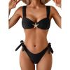 imageEomenie Womens Bikini Sets Two Piece Metal Swimsuits V Neck Lace Up Bathing Suits Sexy Wide Strap Tie Back SwimwearBlack Green