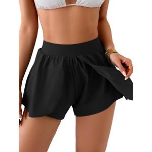 imageEomenie Swim Shorts for Women Tummy Control Boy Shorts High Waisted Bathing Suit Bottom with Builtin PantyBlack