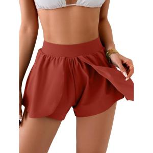 imageEomenie Swim Shorts for Women Tummy Control Boy Shorts High Waisted Bathing Suit Bottom with Builtin PantyBrick Red