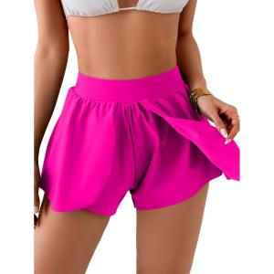 imageEomenie Swim Shorts for Women Tummy Control Boy Shorts High Waisted Bathing Suit Bottom with Builtin PantyHot Pink
