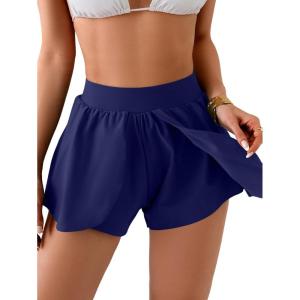 imageEomenie Swim Shorts for Women Tummy Control Boy Shorts High Waisted Bathing Suit Bottom with Builtin PantyNavy Blue